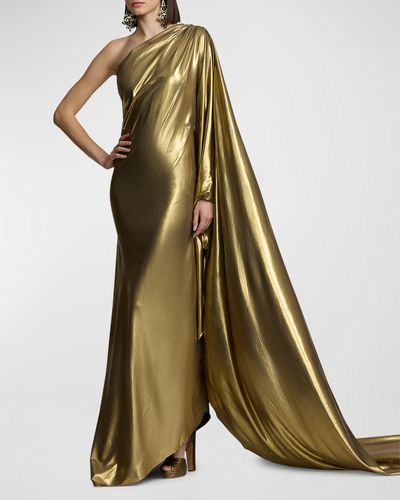 Ralph Lauren Collection Jackeline One-Shoulder Metallic Gown - Green