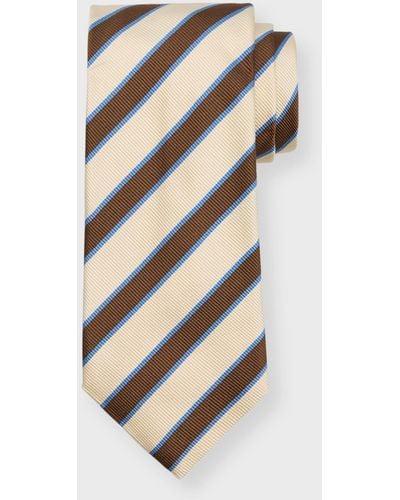 Cesare Attolini Multi-Stripe Silk Tie - White