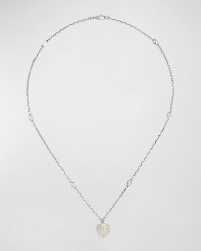 Gucci Sterling Silver GG Heart Pendant Necklace - White