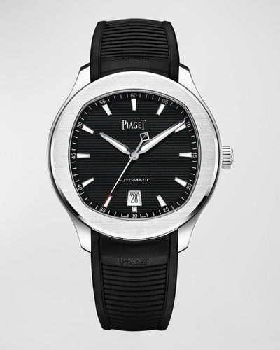 Piaget Polo Date 42mm Stainless Steel & Black Rubber Strap Watch - Metallic