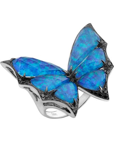 Stephen Webster Opalescent Quartz Bat-moth Ring - Blue