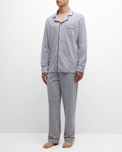Petite Plume Pima Cotton Stripe Long Pajama Set - Gray