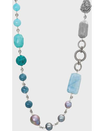 Stephen Dweck Blue Opal, Turquoise, Aquamarine, Chalcedony And Pearl Necklace