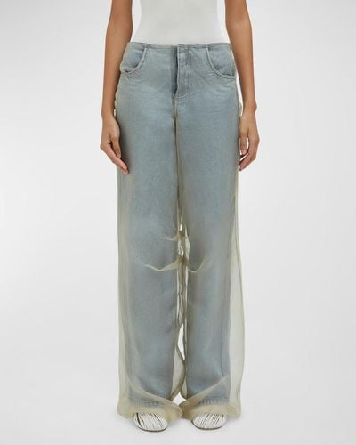 Christopher Esber Wide-leg Denim Jeans With Silk Parchment Overlay - Blue