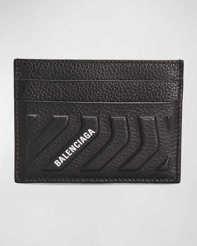 Balenciaga Embossed Leather Logo Card Holder - Black