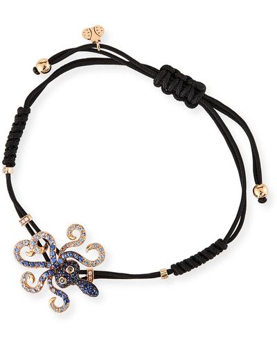 Pippo Perez 18k White Gold Diamond And Sapphire Octopus Pull-cord Bracelet - Black