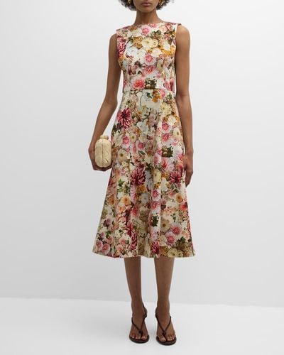 Adam Lippes Eloise Floral Print Cotton Twill Midi Dress - Multicolor