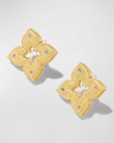 Roberto Coin Venetian Princess 18k Diamond Open Flower Stud Earrings - Metallic