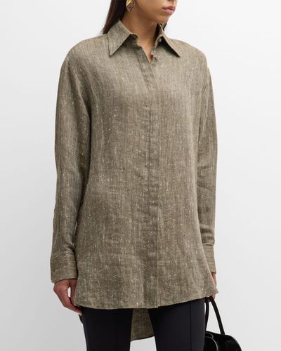 Brandon Maxwell Linen-silk Herringbone Oversized Button-down Shirt - Natural