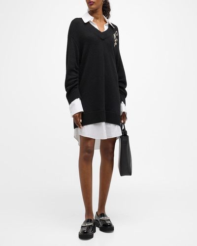 Cinq À Sept Santina Cashmere-Blend Embellished Combo Mini Dress - Black