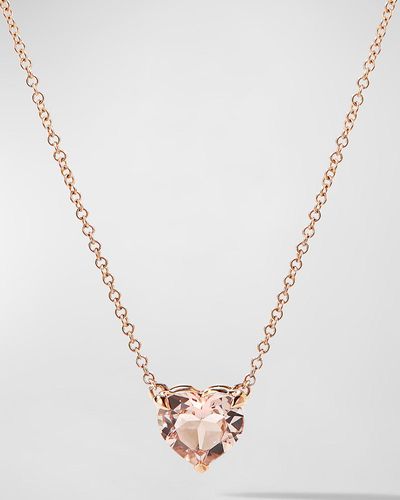 David Yurman Chatelaine Heart Pendant Necklace With Morganite In 18k Rose Gold, 8mm, 18"l - White