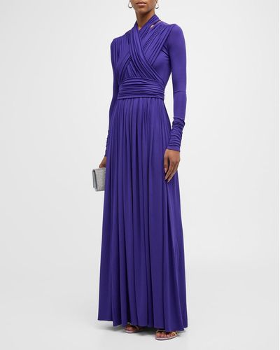Giambattista Valli Crossover Bodice Long-Sleeve Gown - Purple