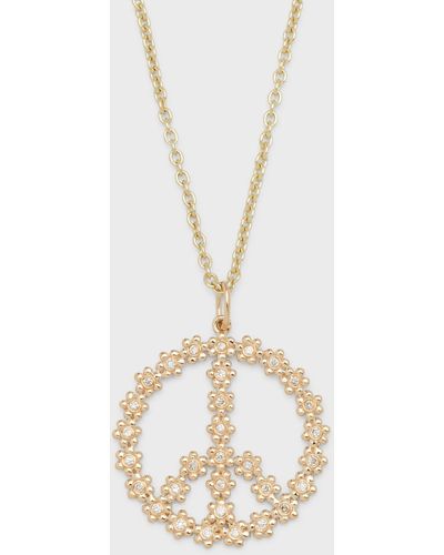 Sydney Evan 14k Gold Daisy Peace Sign Diamond Pendant Necklace - Metallic