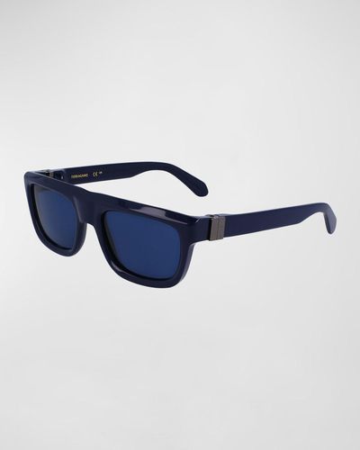 Ferragamo Prisma Acetate Square Sunglasses, 56Mm - Blue