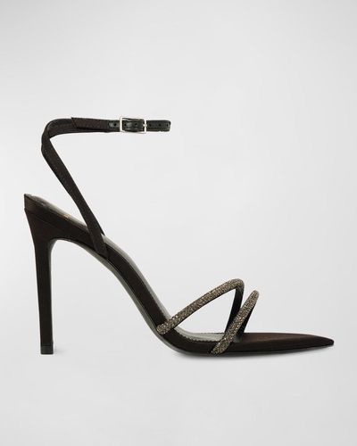Black Suede Studio Embellished Ankle-Strap Stiletto Sandals - White