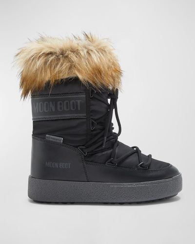 Moon Boot Ltrack Monaco Faux Fur-trimmed Shell And Faux Leather Snow Boots - Black
