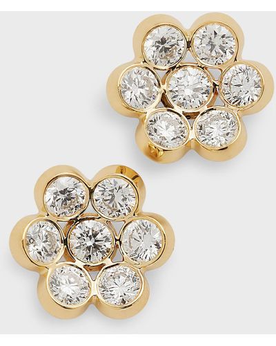 Bayco 18k Yellow Gold Diamond Floral Stud Earrings - Metallic