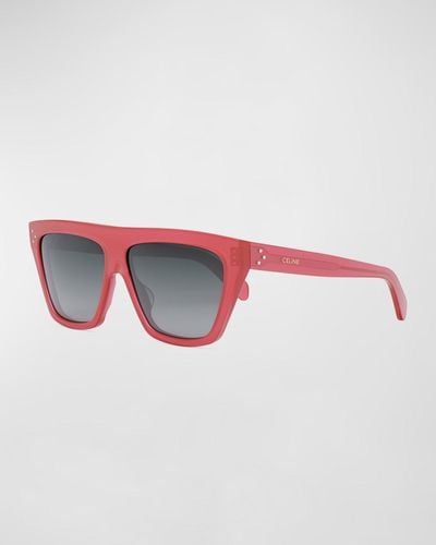 Celine Logo Flat-top Square Acetate Sunglasses - Multicolor