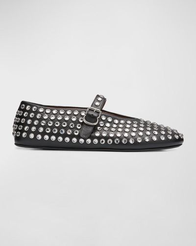 Alaïa Leather Mary Jane Flats With Allover Studs - Black