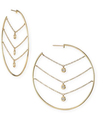 Kastel Jewelry Siren 14k Gold Three-row Chain Diamond Hoop Earrings - Metallic
