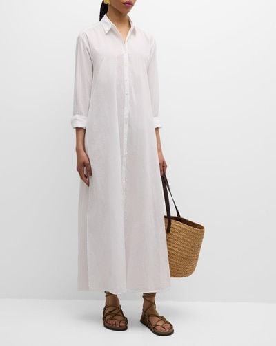 Xirena Boden Side-Slit Trapeze Cotton Maxi Shirtdress - White