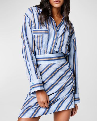 Smythe Long-Sleeve Cotton Stripe Mini Shirtdress - Blue