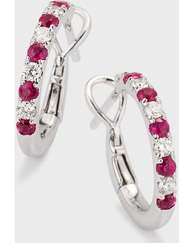 Frederic Sage Small Alternating Diamond And Ruby Hoop Earrings - Pink