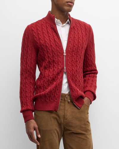Kiton Cable-knit Full-zip Sweater - Red