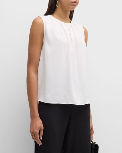 Misook Sleeveless Ruched Crepe De Chine Blouse - White