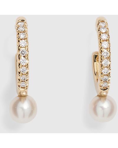 Mizuki 14K And Diamond Small Hoop Earrings With Pearls - Metallic