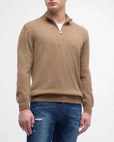 Kiton Cashmere Quarter-Zip Sweater - Natural