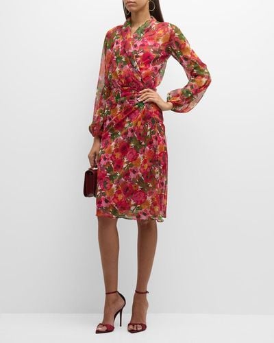La Petite Robe Di Chiara Boni Floral-Print Chiffon Midi Wrap Dress - Red