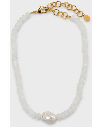 Nest Moonstone Strand Necklace With Baroque - White