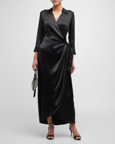 L'Agence Kadi Wrap Silk Maxi Dress - Black