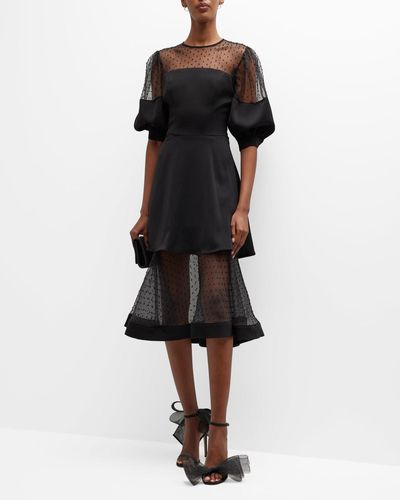 Black Halo Regina Tiered Illusion A-Line Midi Dress - Black