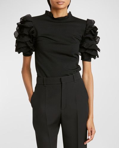Chloé Ruffle-Sleeve Knit Top - Black