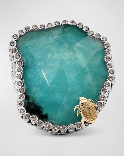 Stephen Dweck Faceted Natural Quartz Turquoise And Champagne Diamond Ring - Green