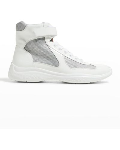 Prada America'S Cup Patent Leather High-Top Sneakers - White