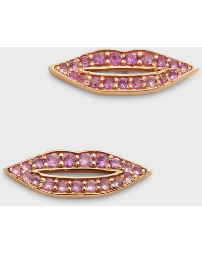 Ginette NY Pink Sapphire French Kiss Stud Earrings - White