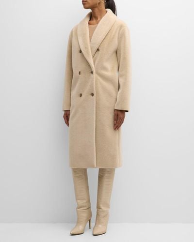 Elie Tahari The Dolli Double-breasted Suede Coat - Natural