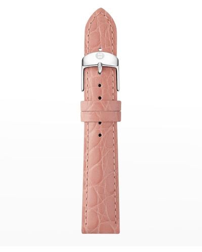 Michele 16Mm Embossed Crocodile Pattern Calf Leather Watch Strap - White