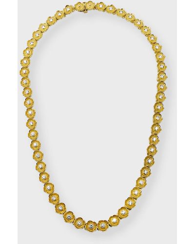 NM Estate Estate 18k Yellow Gold 51 Diamond Floral Link Necklace - Metallic