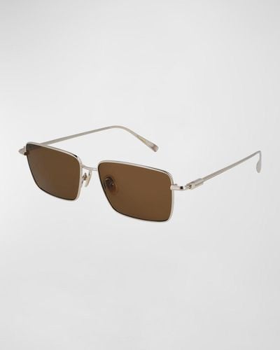 Ferragamo Gancini Evolution Metal Rectangle Sunglasses - White