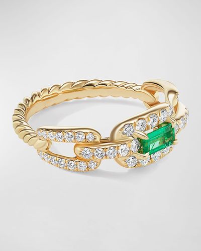 David Yurman 7mm Stax Link Stone Ring With Emerald And Diamonds In 18k Yellow Gold, Size 7 - Metallic