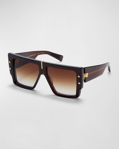 Balmain B-grand Acetate & Titanium Square Sunglasses - Brown
