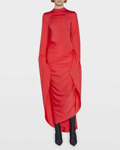 Balenciaga Statement Draped Midi Dress - Red
