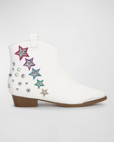 Yosi Samra Girl's Miss Dallas Shooting Star Western Boots, Toddler/kids - White