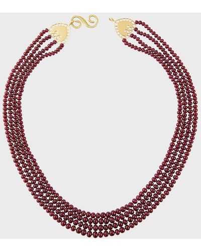 Splendid 18K Four-Row Ruby Necklace - Pink