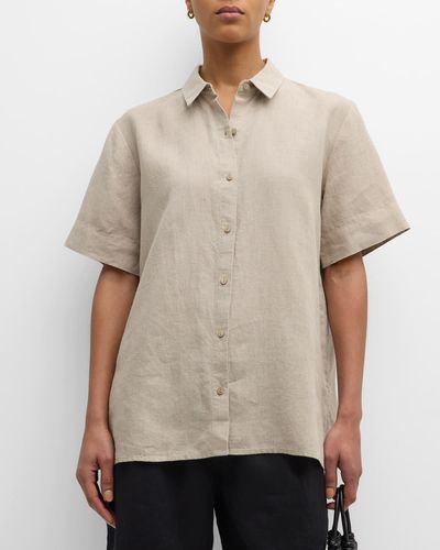 Eileen Fisher Side-Slit Organic Linen Shirt - Natural