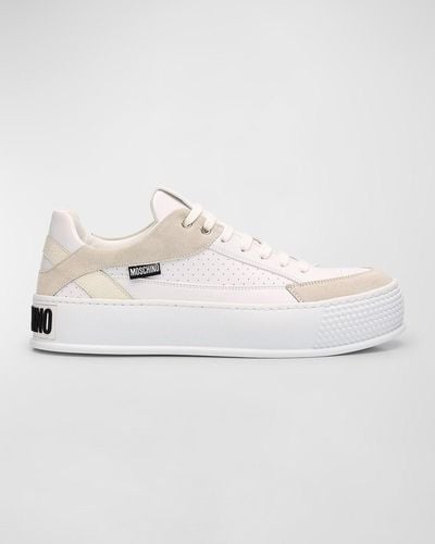 Moschino Heel-Logo Leather Low-Top Sneakers - Natural